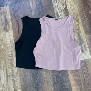 Women's Black and Pink Crop Tops